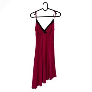 Styles Fuchsia Pink Asymmetrical Handkerchief Hem V-Neck Midi Dress Small
